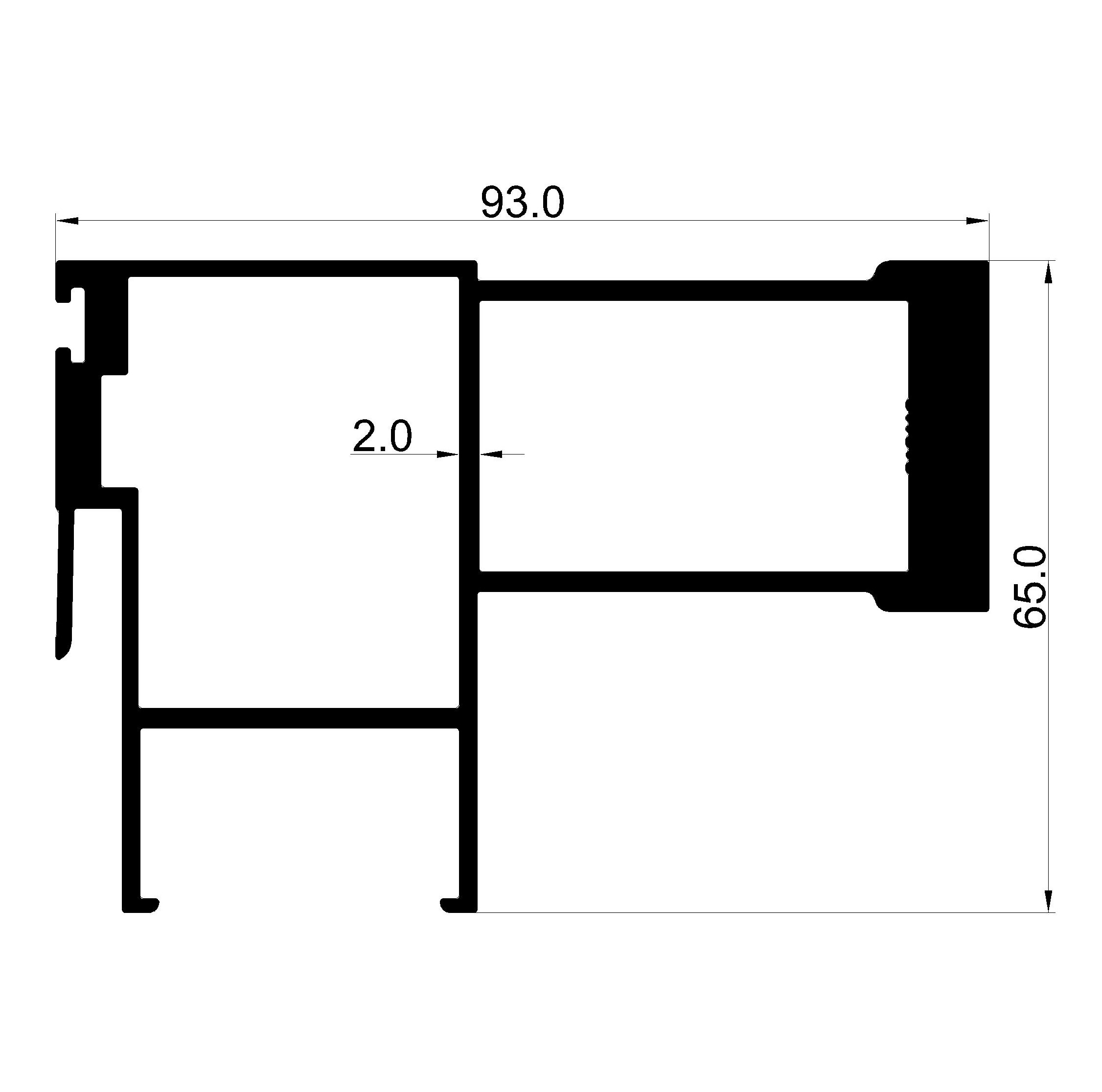 Extended Reinforced Profile for Insulated Glass &ndash; Hollow Handle, 93 mm