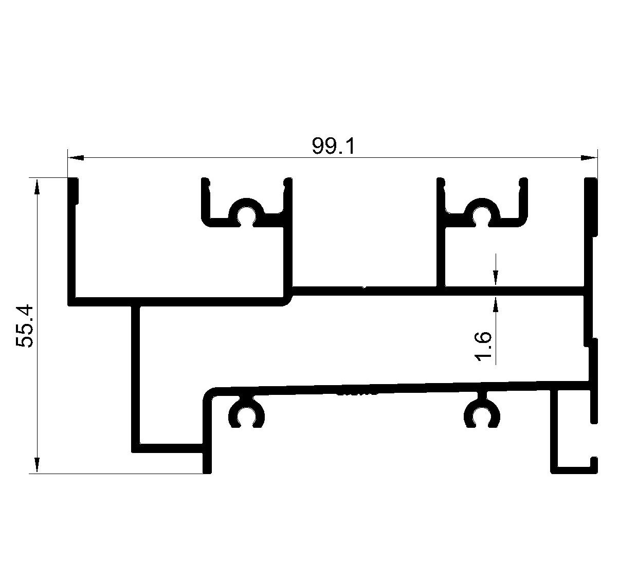 Bottom Track &ndash; 2-Track with Mesh &ndash; 55 mm